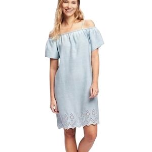 OLD NAVY dress M Eyelet blue chambray cold shoulder EUC